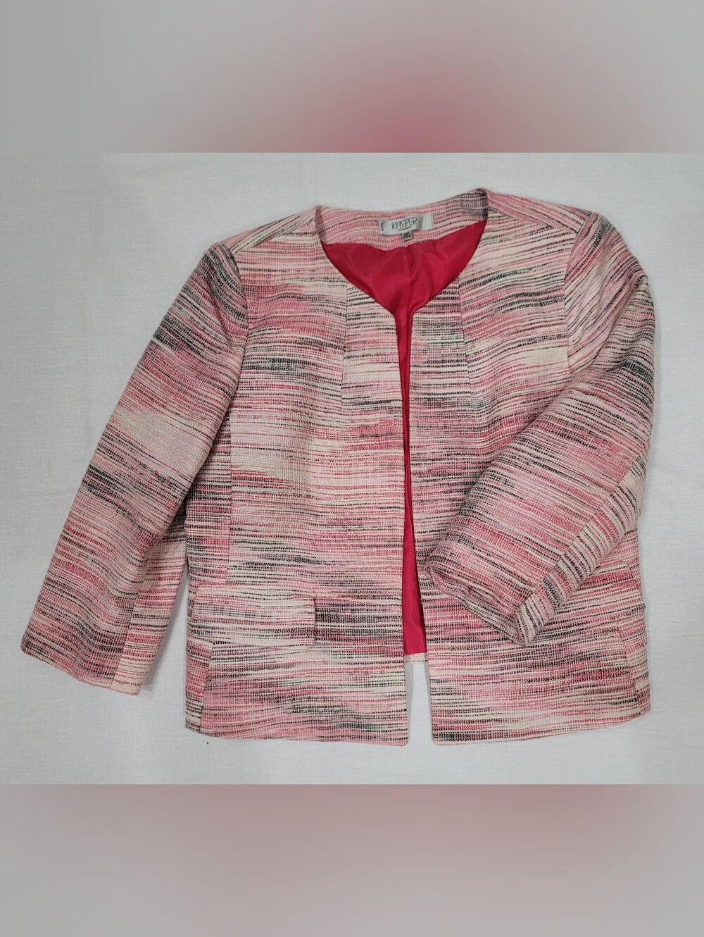Kasper Pink Multicolor Tweed Open-Front Jacket